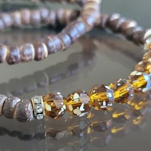 2 Rhinestone Amber Beaded Stretch Bracelets EUC Free w/$25 purchase